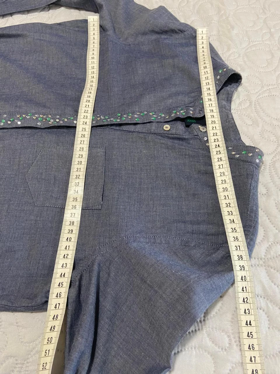 Blusa azul estilo vaquero con cuello mao y lentejuelas. Benetton. Talla S – photo 7
